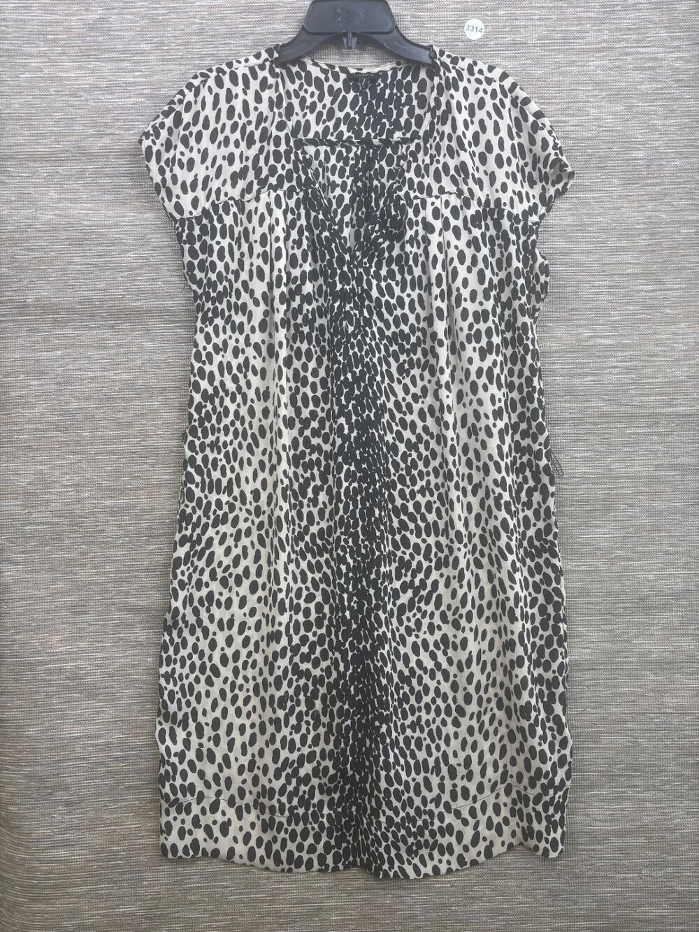 Talbots Shift Dress Sz 16 Leopard Spotted Animal Print V-Neck Sheer Black White